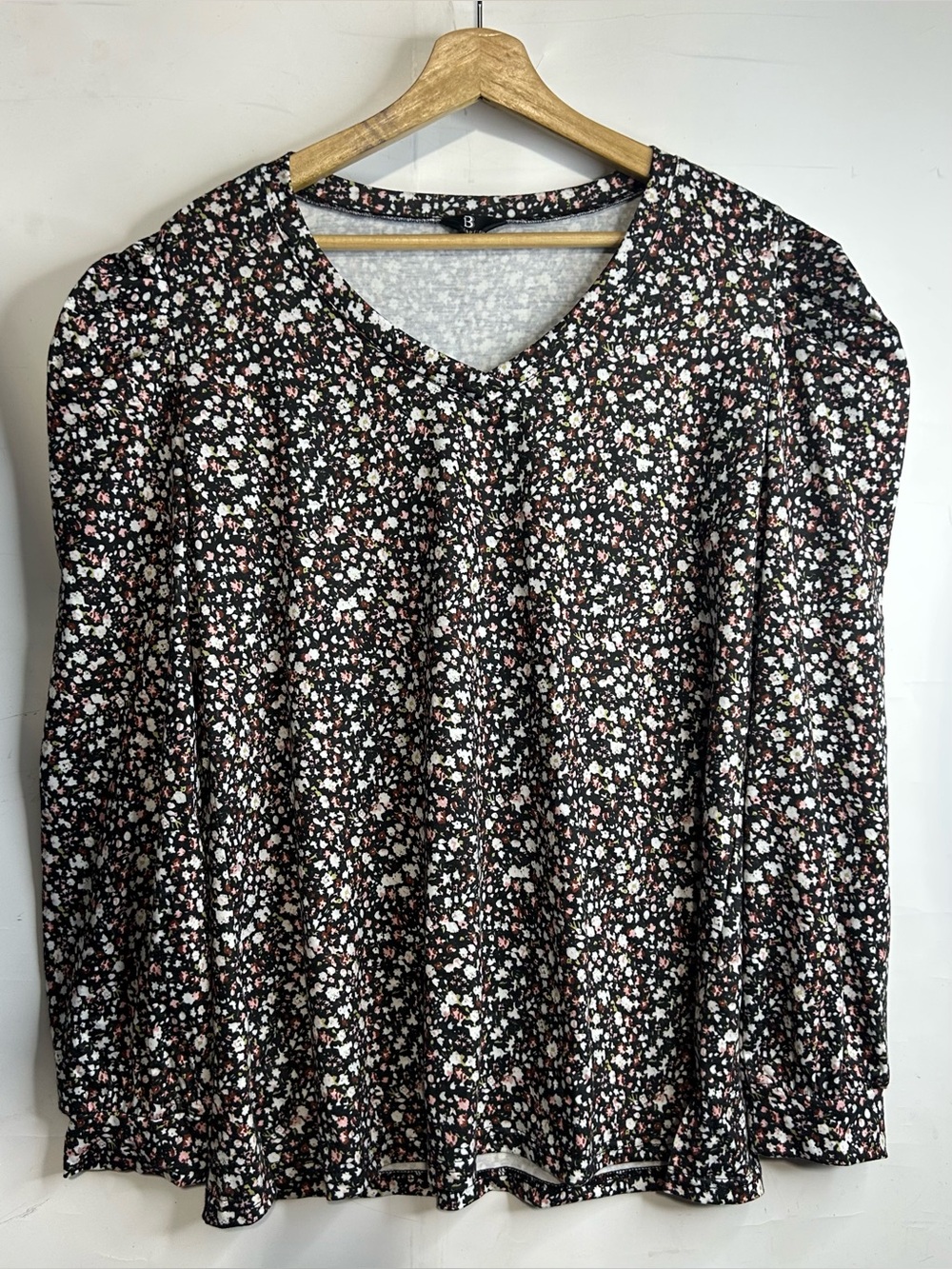 Blingfit Floral Black Long Sleeve Puff Sleeve Shirt XL